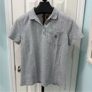 NWT Carhartt Women's Size M Gray Relaxed Fit Midweight Short Sleeve Pocket Polo